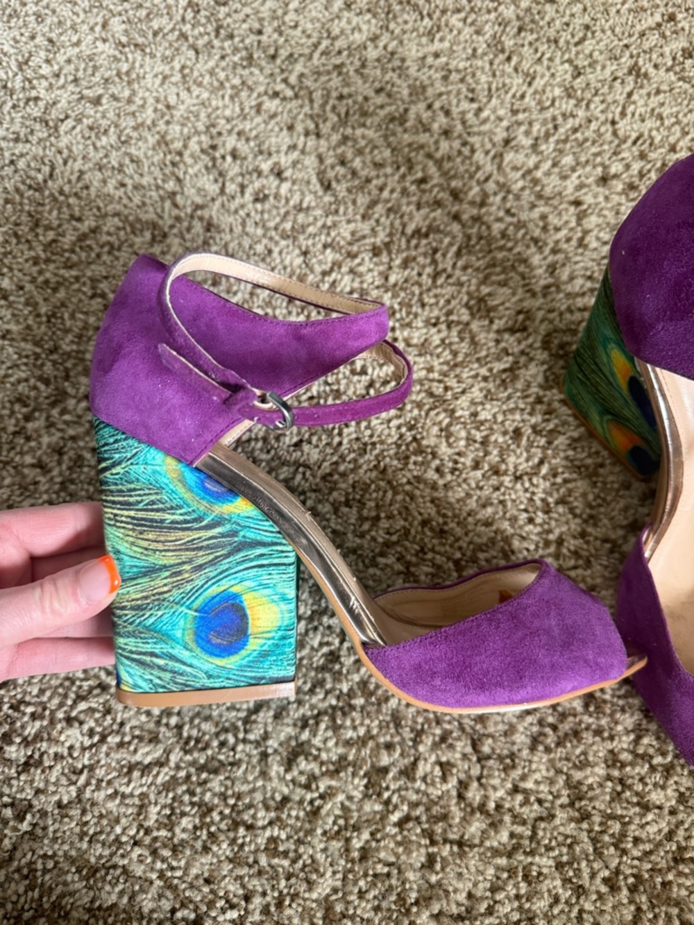 June Ambrose Purple Peacock Wedge Block Heel Women’s Size 9.5 - Picture 4 of 7